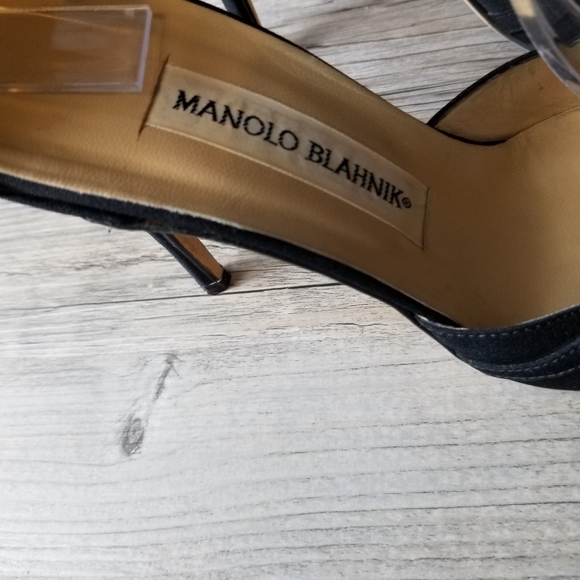 Vintage Manolo Blahnik Linen Ankle Strap Pointed Toe Pump Heel - Picture 9 of 13